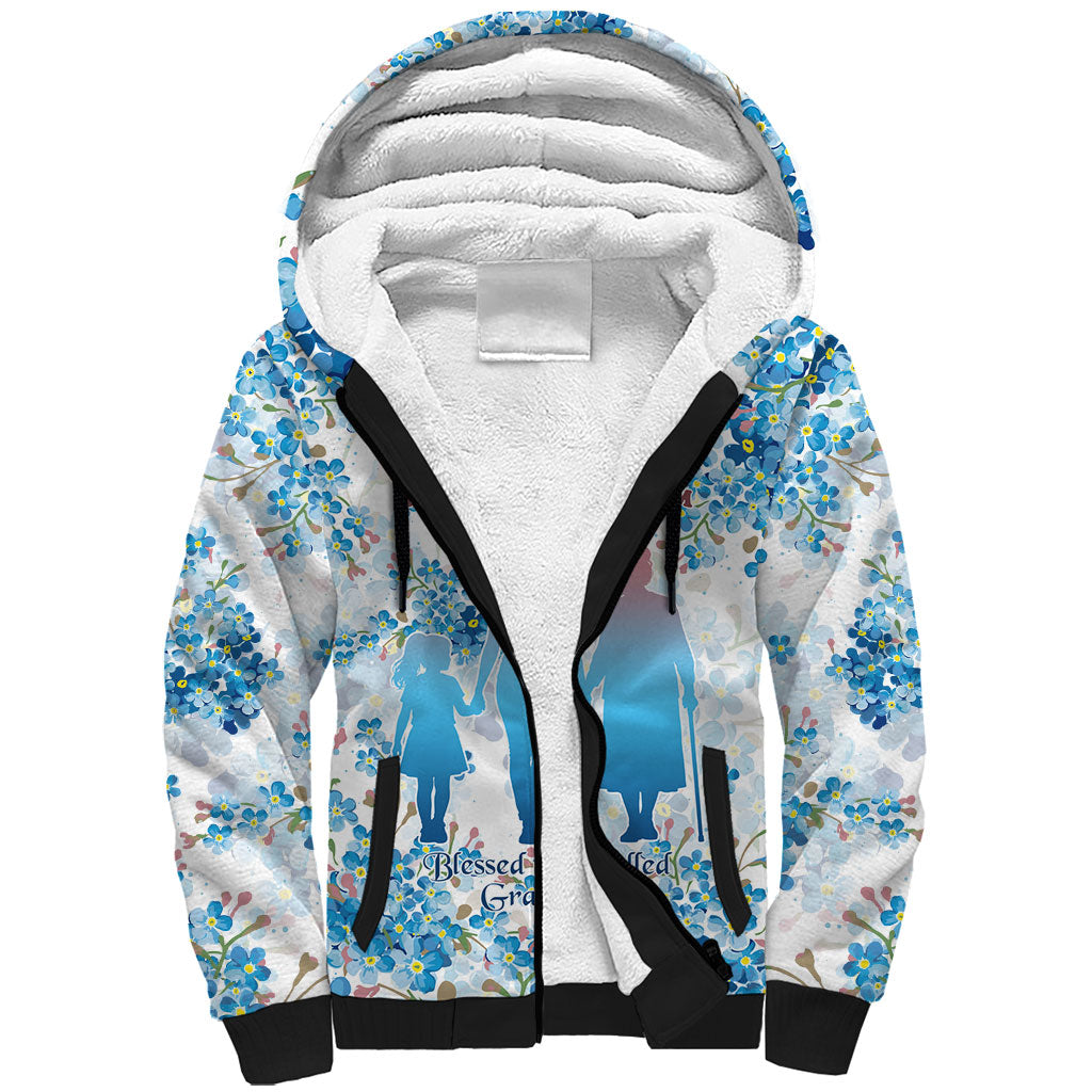 Promoted To Grandparents Sherpa Hoodie Family Generations Blue Floral Silhouette Art