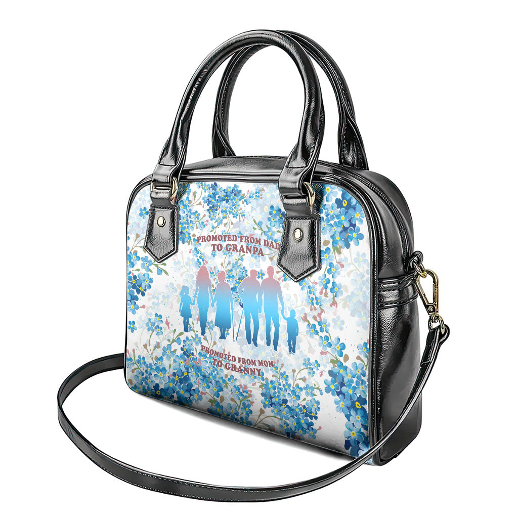 Promoted To Grandparents Shoulder Handbag Family Generations Blue Floral Silhouette Art