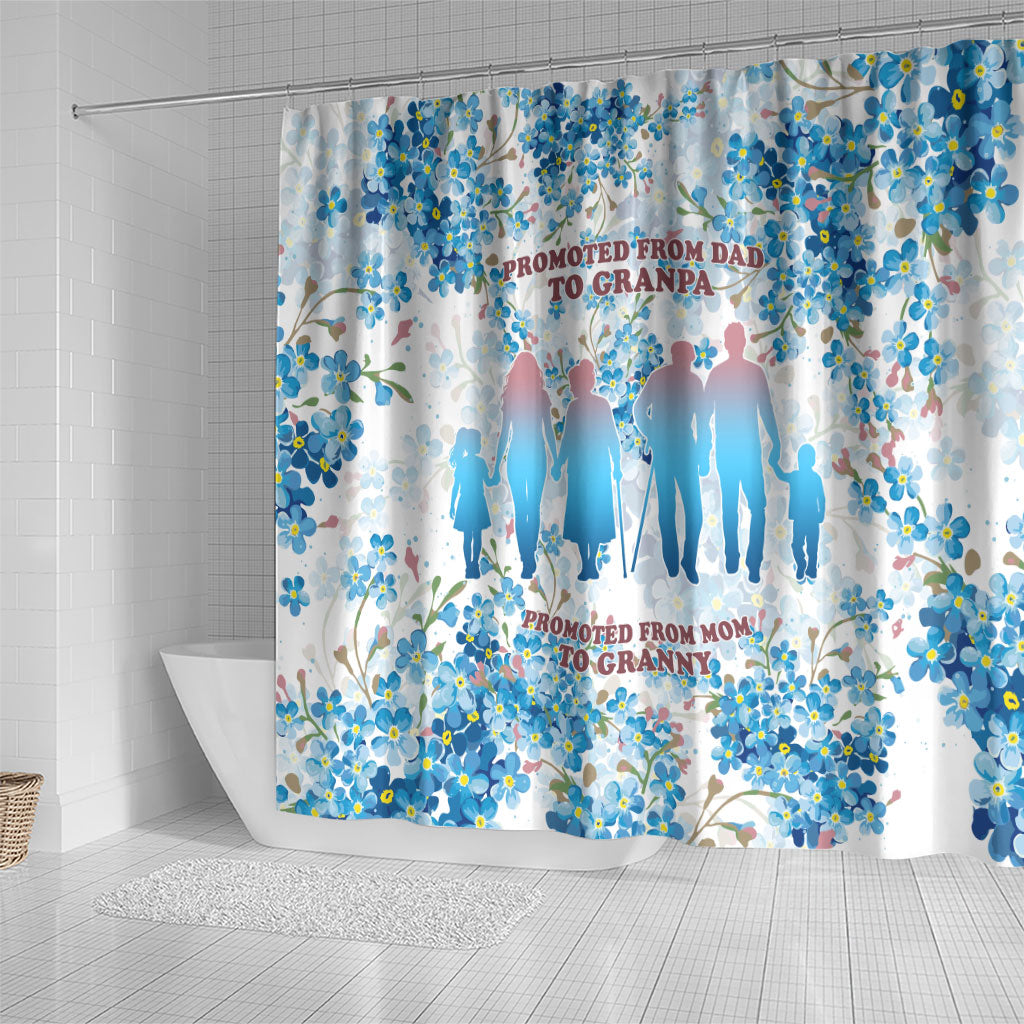 Promoted To Grandparents Shower Curtain Family Generations Blue Floral Silhouette Art