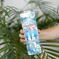 Promoted To Grandparents Skinny Tumbler Family Generations Blue Floral Silhouette Art