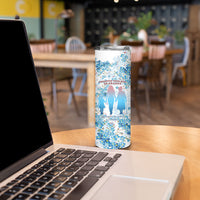 Promoted To Grandparents Skinny Tumbler Family Generations Blue Floral Silhouette Art