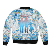 Promoted To Grandparents Sleeve Zip Bomber Jacket Family Generations Blue Floral Silhouette Art