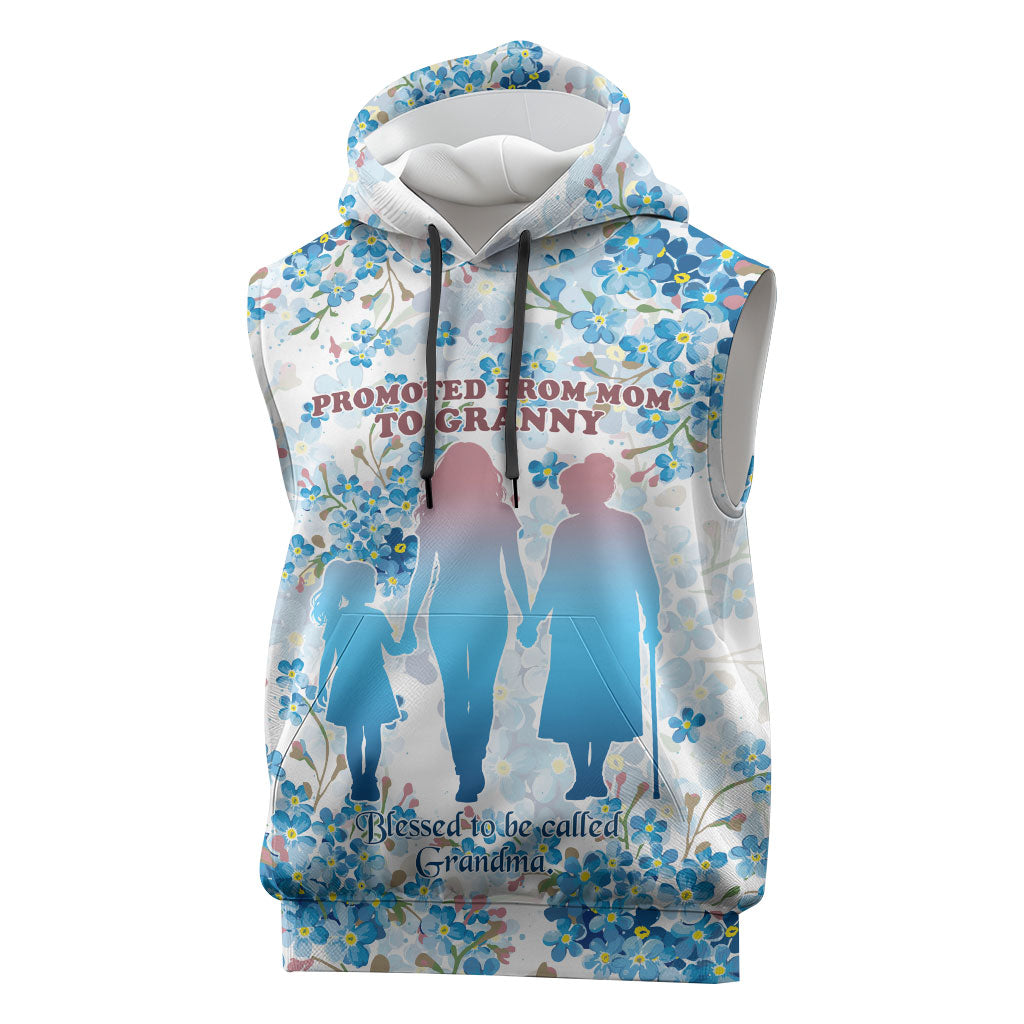 Promoted To Grandparents Sleeveless Hoodie Family Generations Blue Floral Silhouette Art