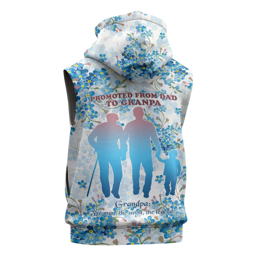 Promoted To Grandparents Sleeveless Hoodie Family Generations Blue Floral Silhouette Art
