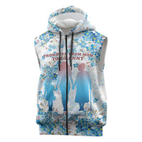 Promoted To Grandparents Sleeveless Zip Hoodie Family Generations Blue Floral Silhouette Art
