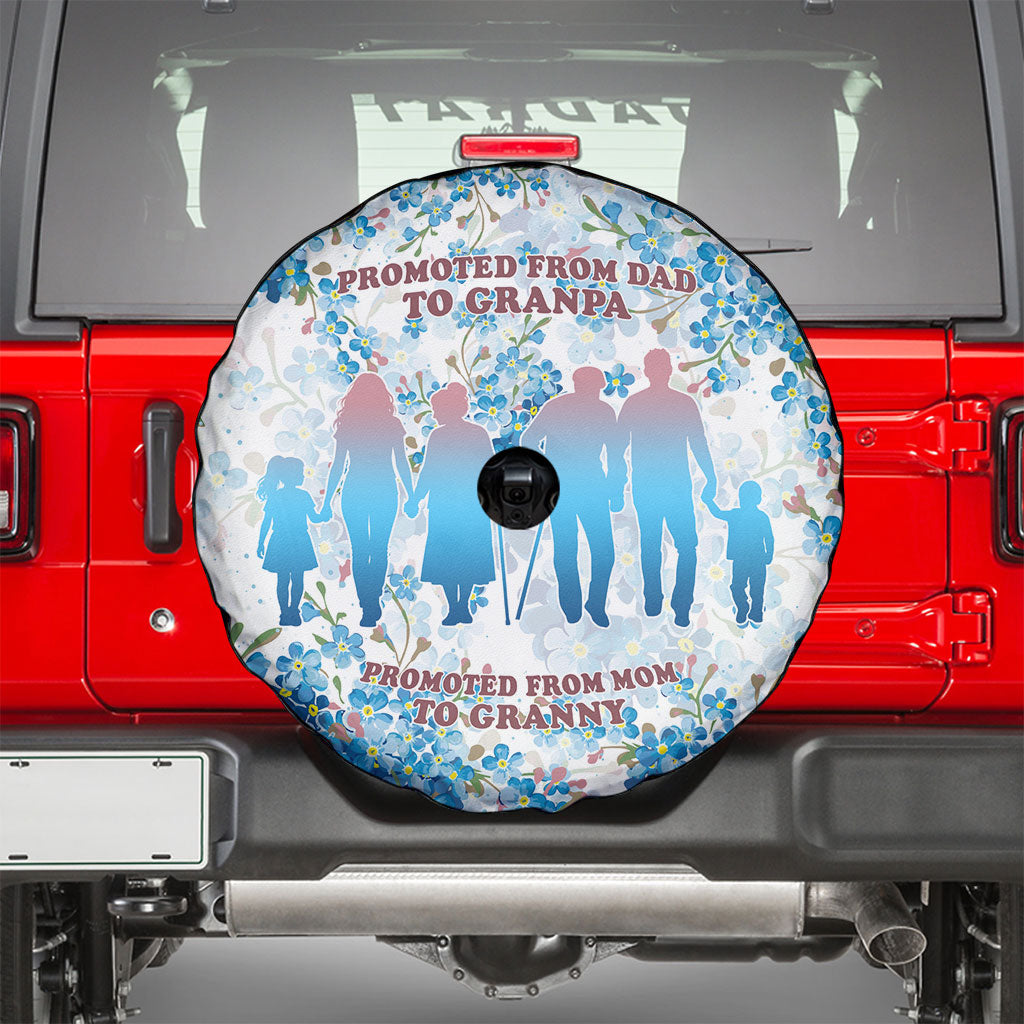 Promoted To Grandparents Spare Tire Cover Family Generations Blue Floral Silhouette Art