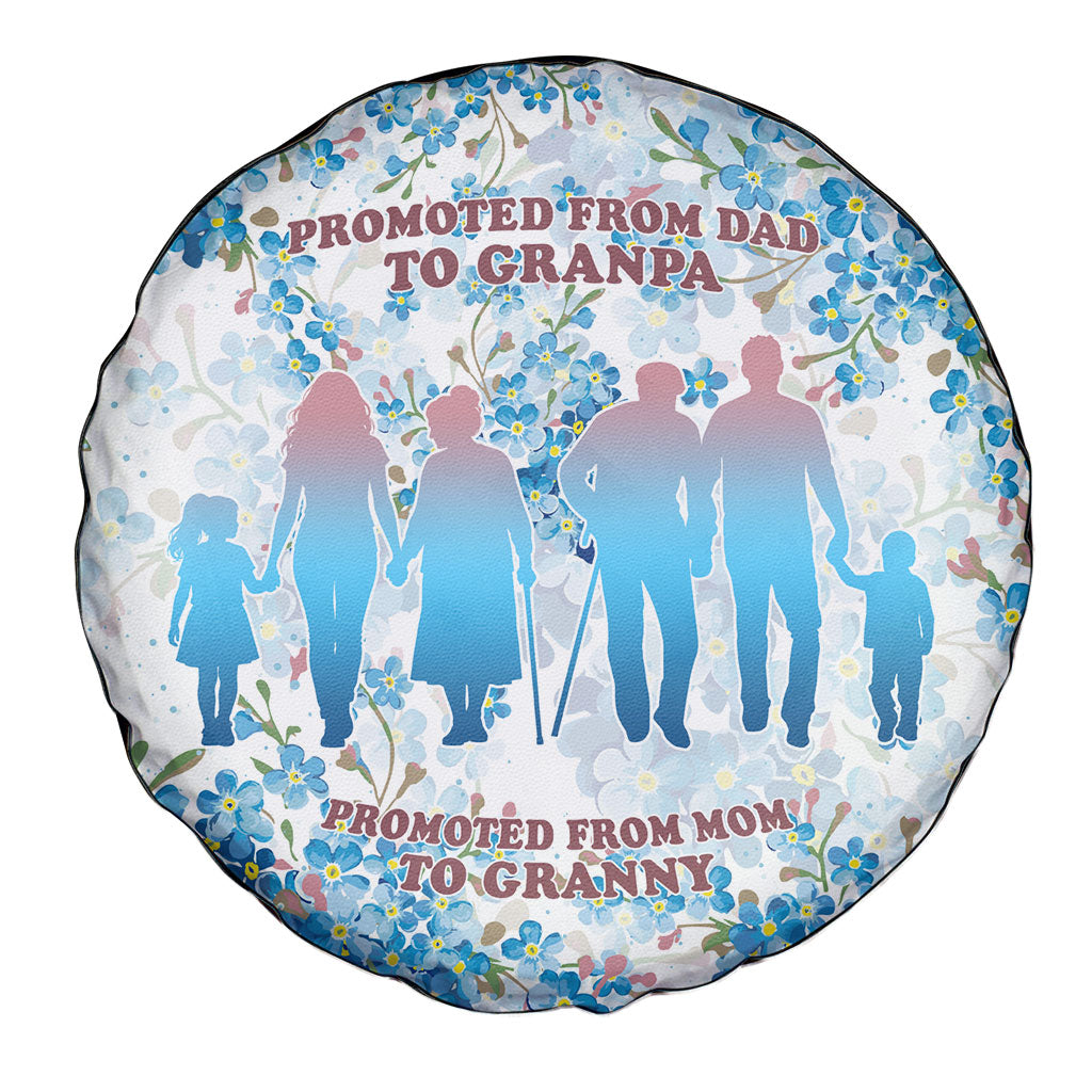 Promoted To Grandparents Spare Tire Cover Family Generations Blue Floral Silhouette Art