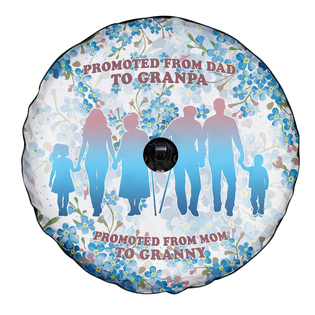 Promoted To Grandparents Spare Tire Cover Family Generations Blue Floral Silhouette Art