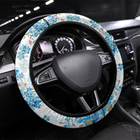 Promoted To Grandparents Steering Wheel Cover Family Generations Blue Floral Silhouette Art