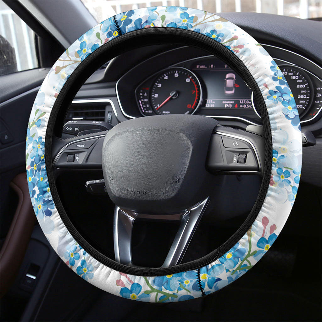 Promoted To Grandparents Steering Wheel Cover Family Generations Blue Floral Silhouette Art