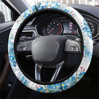 Promoted To Grandparents Steering Wheel Cover Family Generations Blue Floral Silhouette Art