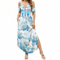 Promoted To Grandparents Summer Maxi Dress Family Generations Blue Floral Silhouette Art