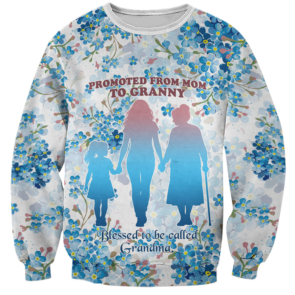 Promoted To Grandparents Sweatshirt Family Generations Blue Floral Silhouette Art