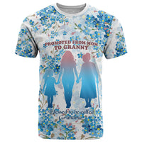 Promoted To Grandparents T Shirt Family Generations Blue Floral Silhouette Art