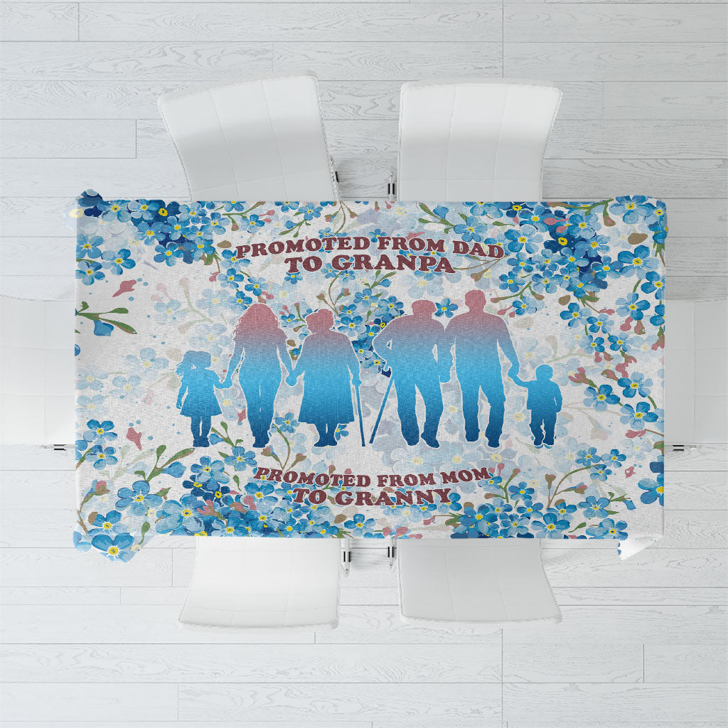 Promoted To Grandparents Tablecloth Family Generations Blue Floral Silhouette Art
