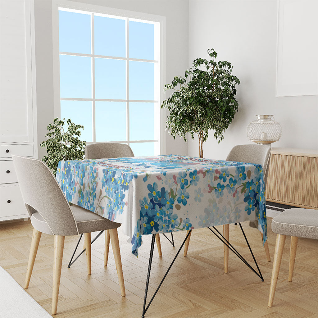 Promoted To Grandparents Tablecloth Family Generations Blue Floral Silhouette Art