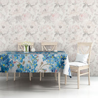 Promoted To Grandparents Tablecloth Family Generations Blue Floral Silhouette Art