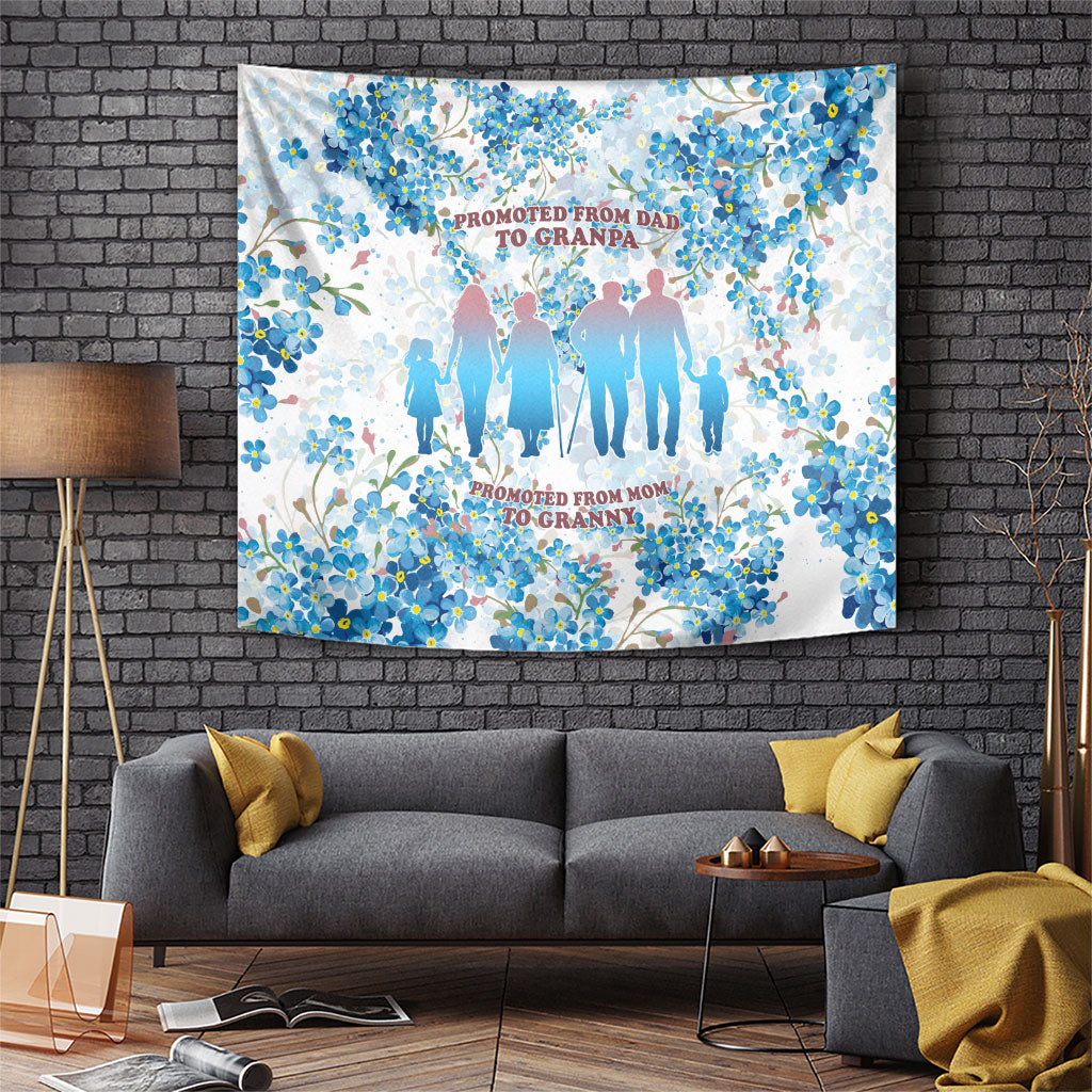 Promoted To Grandparents Tapestry Family Generations Blue Floral Silhouette Art