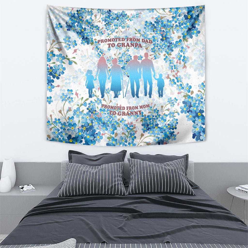 Promoted To Grandparents Tapestry Family Generations Blue Floral Silhouette Art