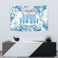 Promoted To Grandparents Tapestry Family Generations Blue Floral Silhouette Art