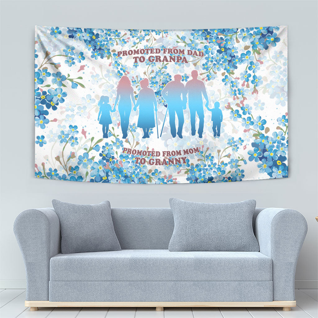 Promoted To Grandparents Tapestry Family Generations Blue Floral Silhouette Art