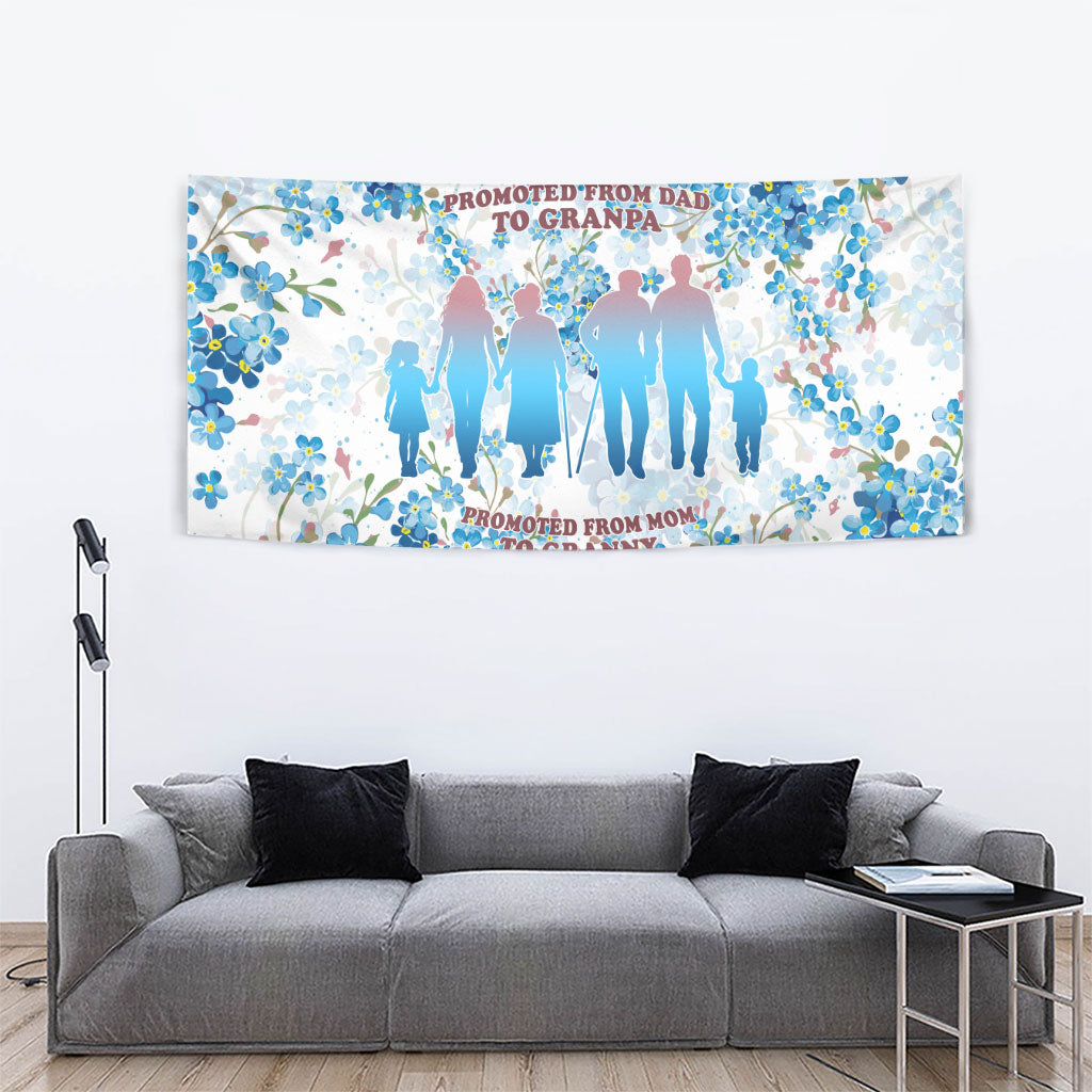 Promoted To Grandparents Tapestry Family Generations Blue Floral Silhouette Art