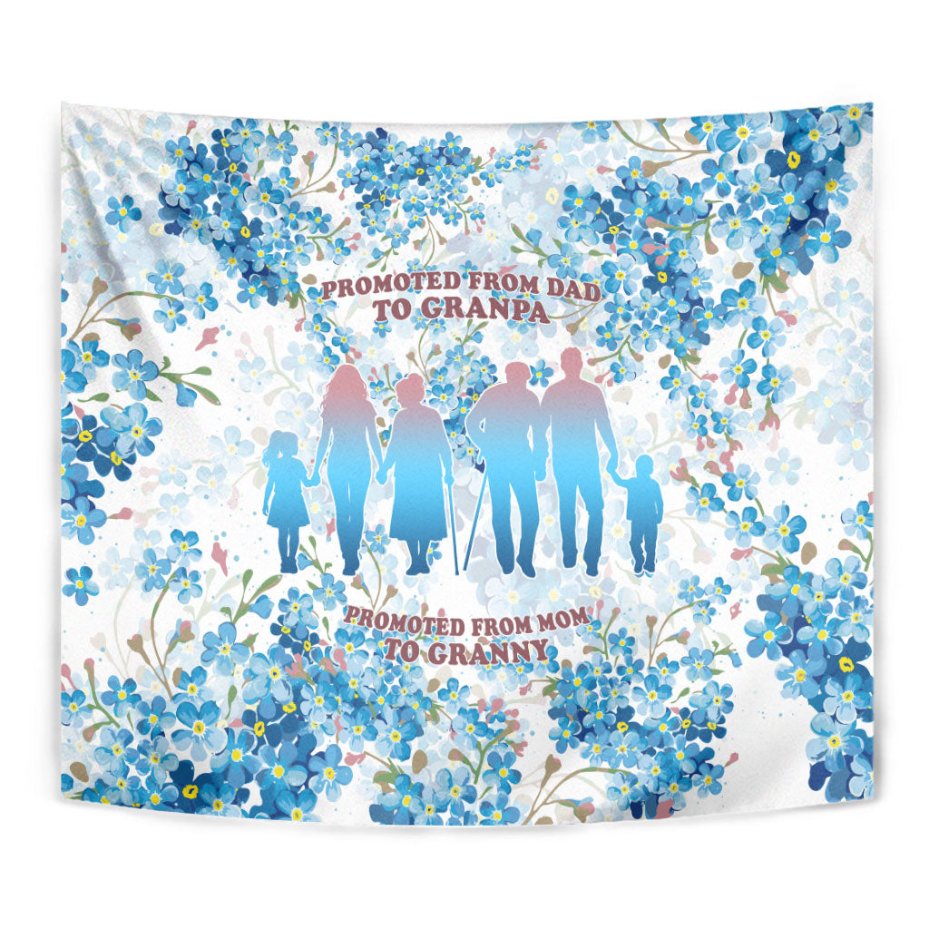 Promoted To Grandparents Tapestry Family Generations Blue Floral Silhouette Art