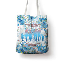Promoted To Grandparents Tote Bag Family Generations Blue Floral Silhouette Art