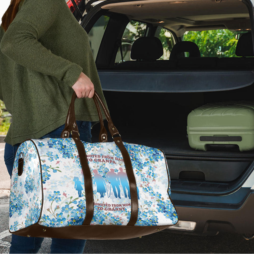 Promoted To Grandparents Travel Bag Family Generations Blue Floral Silhouette Art