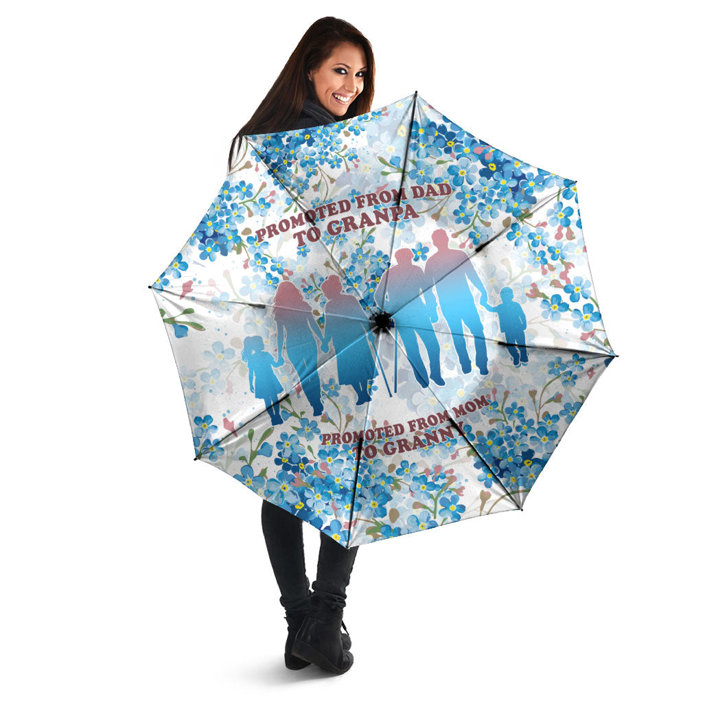 Promoted To Grandparents Umbrella Family Generations Blue Floral Silhouette Art