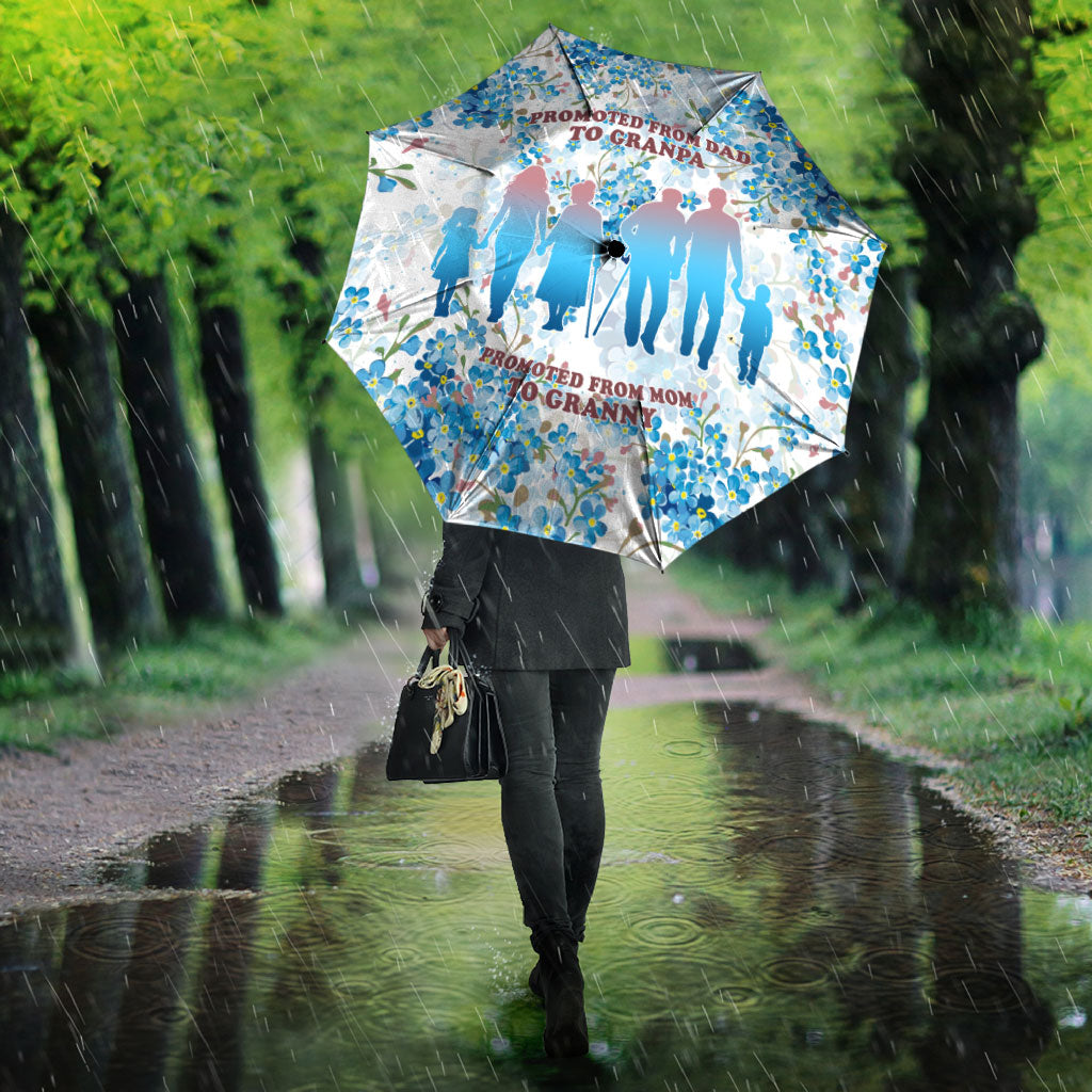 Promoted To Grandparents Umbrella Family Generations Blue Floral Silhouette Art