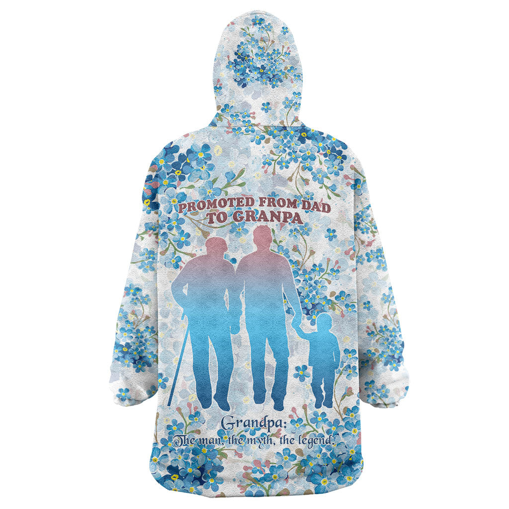 Promoted To Grandparents Wearable Blanket Hoodie Family Generations Blue Floral Silhouette Art