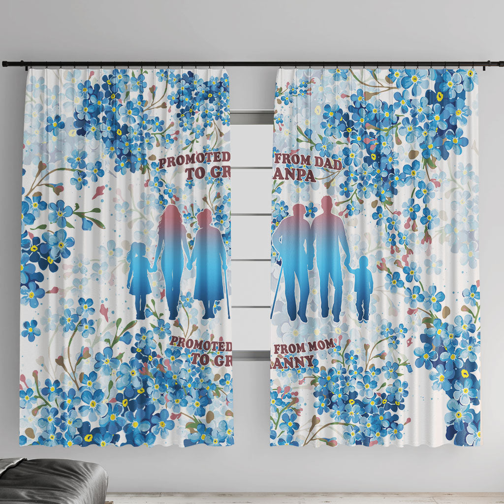 Promoted To Grandparents Window Curtain Family Generations Blue Floral Silhouette Art