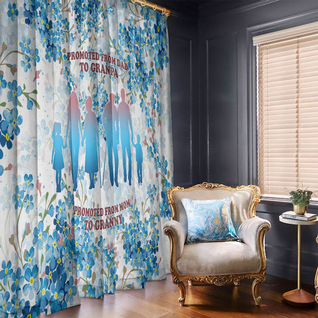 Promoted To Grandparents Window Curtain Family Generations Blue Floral Silhouette Art