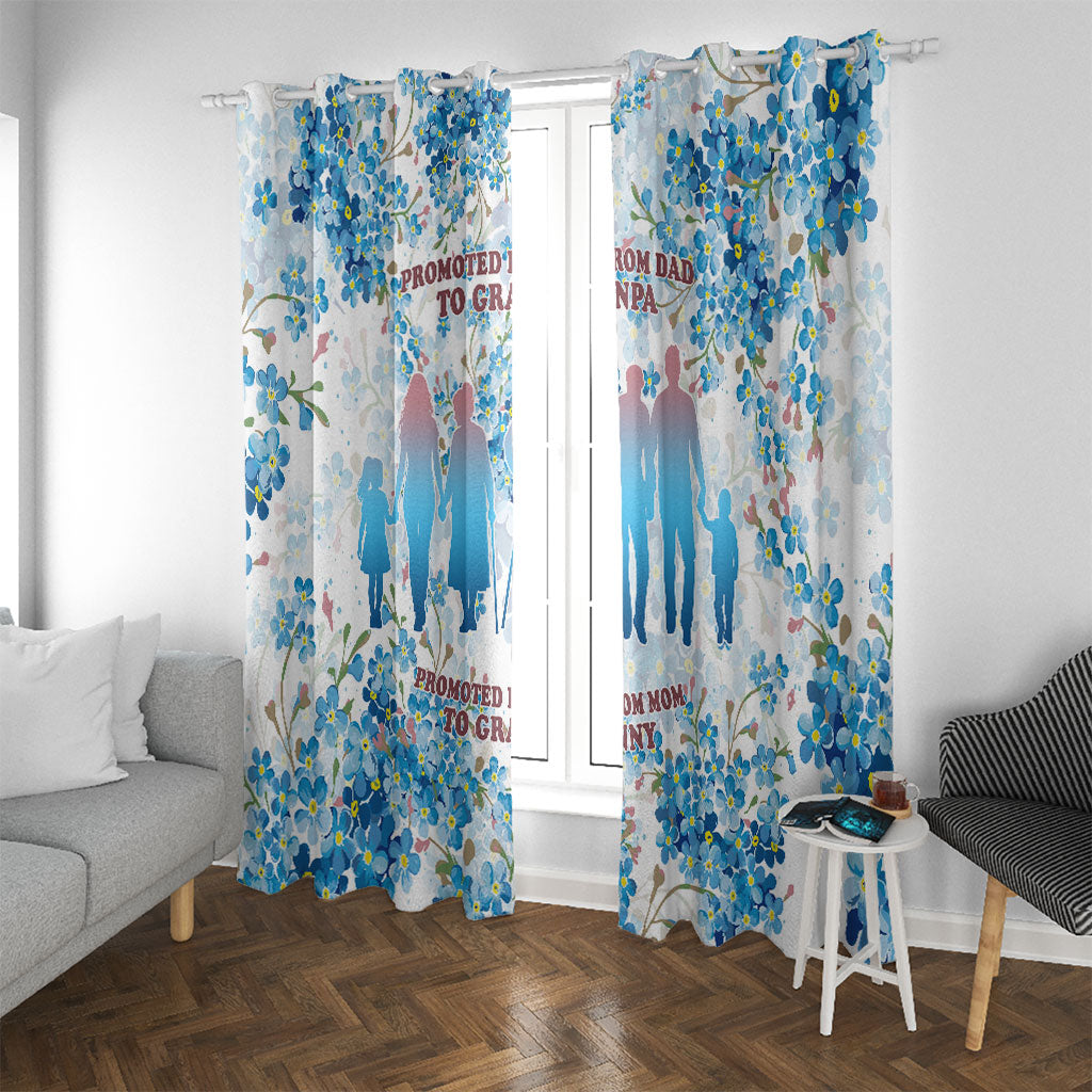 Promoted To Grandparents Window Curtain Family Generations Blue Floral Silhouette Art