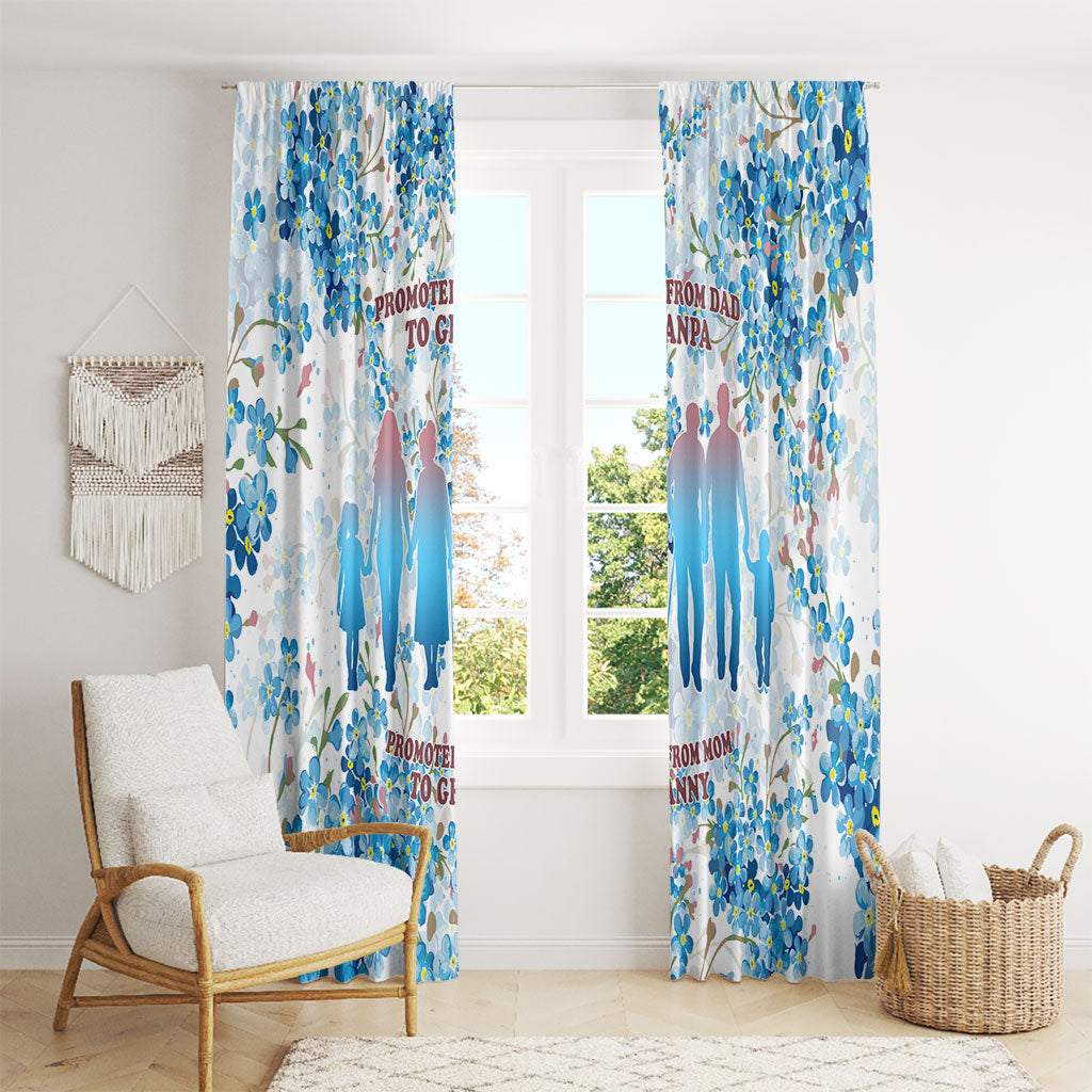 Promoted To Grandparents Window Curtain Family Generations Blue Floral Silhouette Art