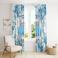 Promoted To Grandparents Window Curtain Family Generations Blue Floral Silhouette Art