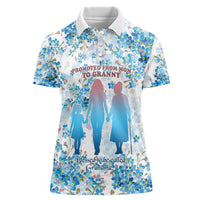 Promoted To Grandparents Women Polo Shirt Family Generations Blue Floral Silhouette Art