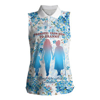 Promoted To Grandparents Women Sleeveless Polo Shirt Family Generations Blue Floral Silhouette Art