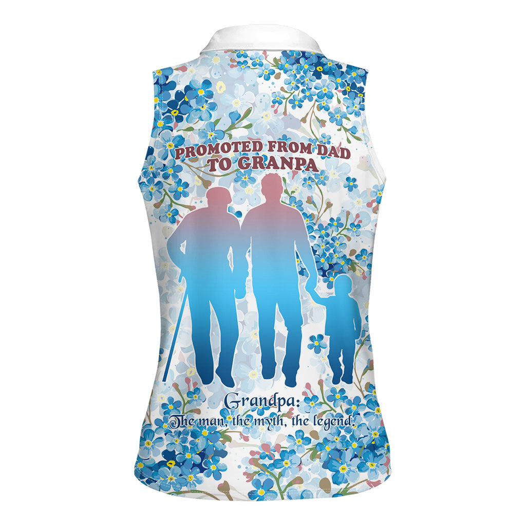 Promoted To Grandparents Women Sleeveless Polo Shirt Family Generations Blue Floral Silhouette Art