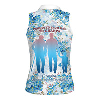 Promoted To Grandparents Women Sleeveless Polo Shirt Family Generations Blue Floral Silhouette Art