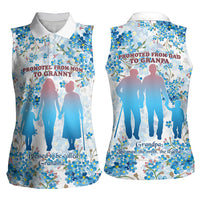 Promoted To Grandparents Women Sleeveless Polo Shirt Family Generations Blue Floral Silhouette Art