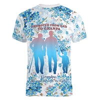 Promoted To Grandparents Women V-Neck T-Shirt Family Generations Blue Floral Silhouette Art