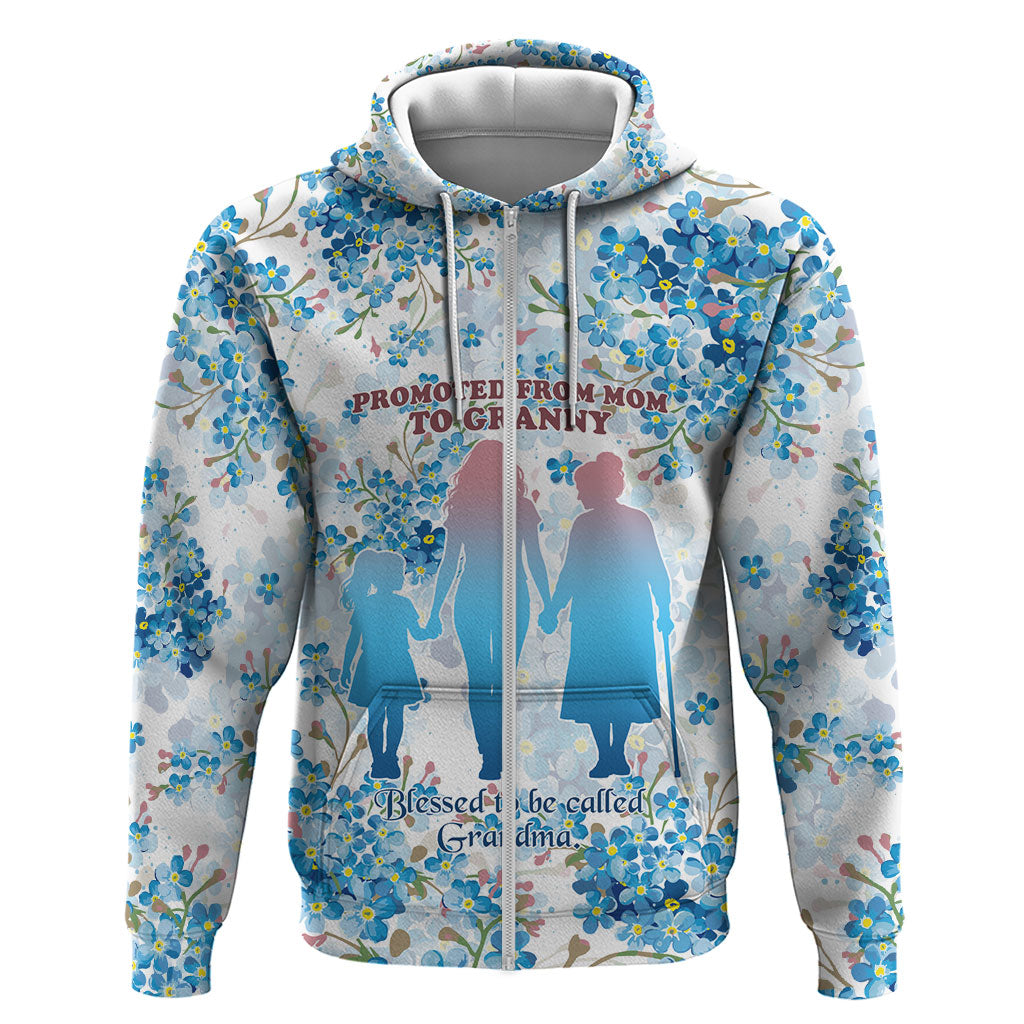 Promoted To Grandparents Zip Hoodie Family Generations Blue Floral Silhouette Art