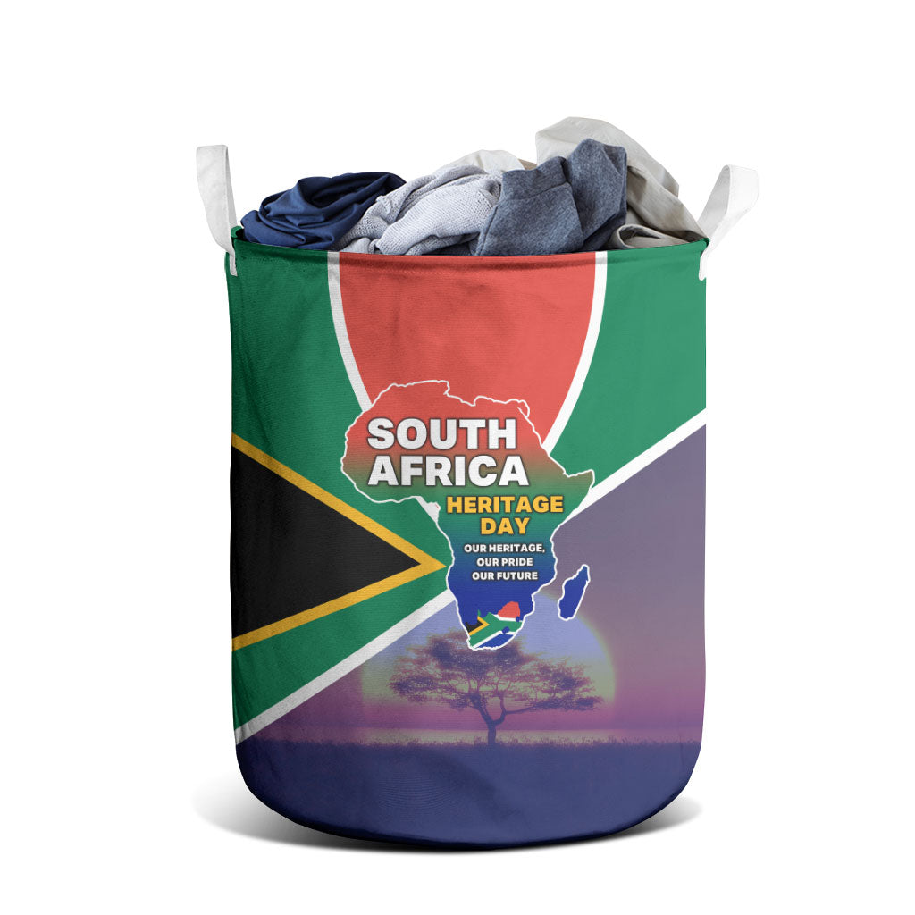 South Africa Heritage Day Laundry Basket Celebrating Roots Flag Map Sunset Savanna