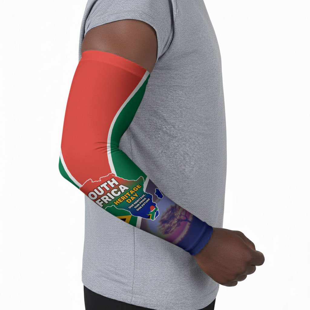 South Africa Heritage Day Arm Sleeves Celebrating Roots Flag Map Sunset Savanna