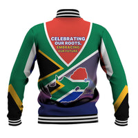 South Africa Heritage Day Baseball Jacket Celebrating Roots Flag Map Sunset Savanna