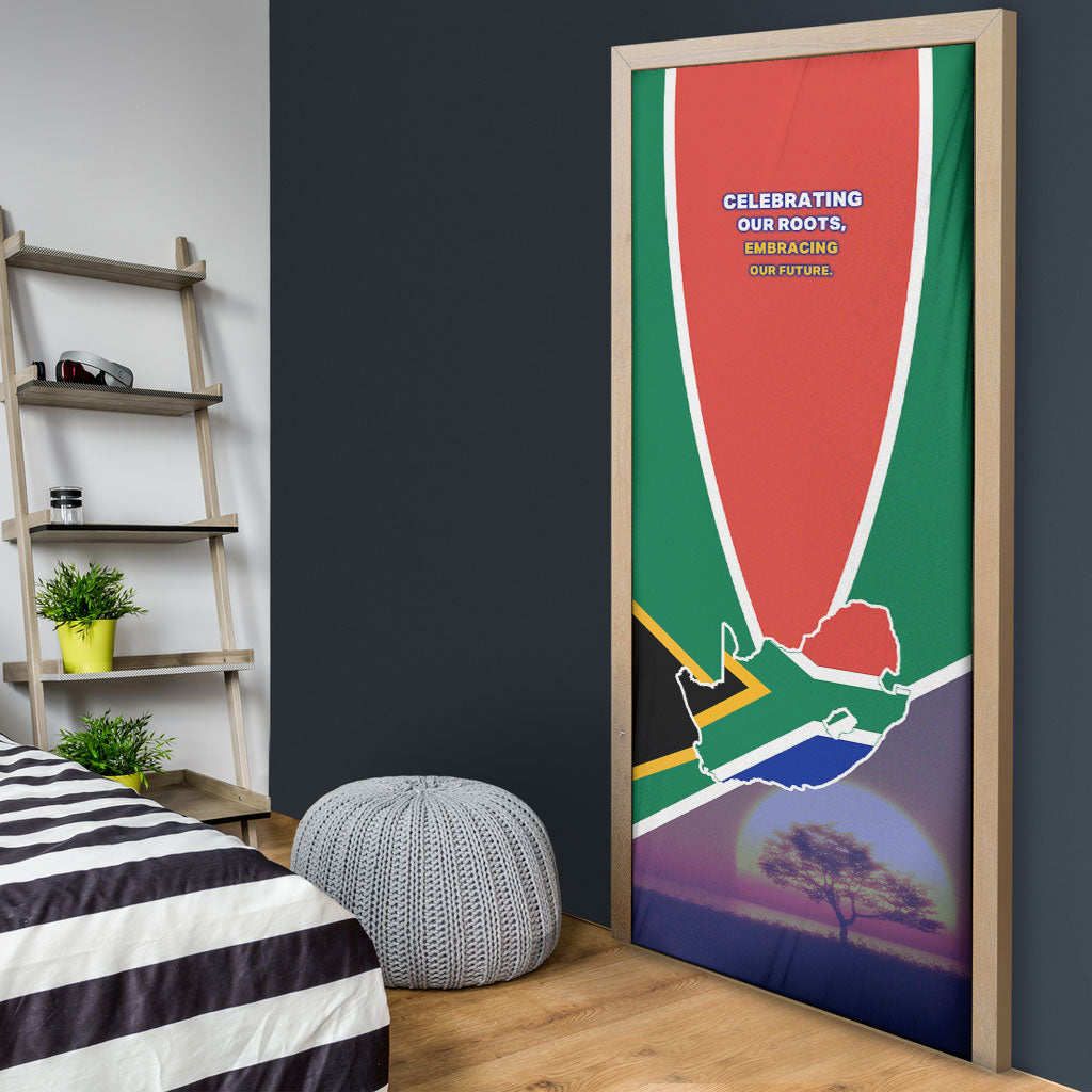 South Africa Heritage Day Door Cover Celebrating Roots Flag Map Sunset Savanna