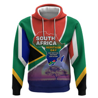 South Africa Heritage Day Hoodie Celebrating Roots Flag Map Sunset Savanna