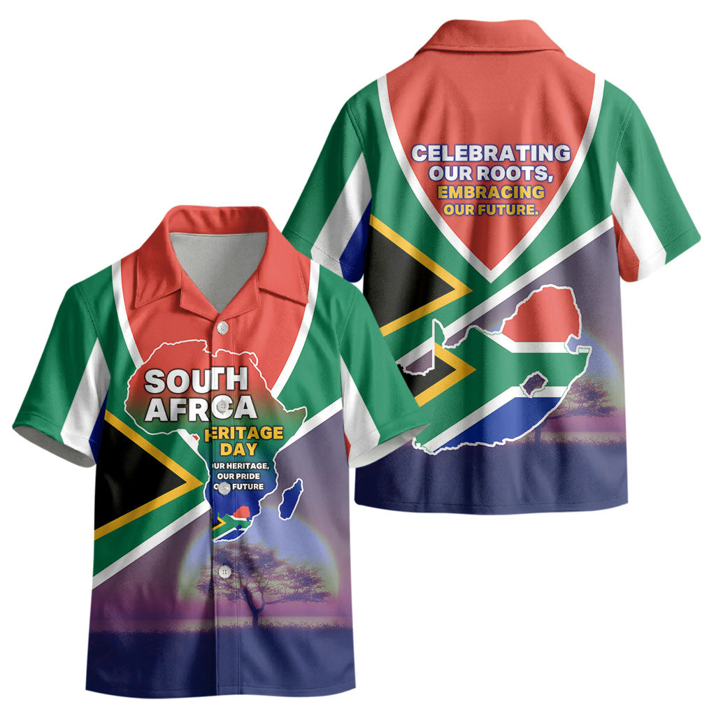 South Africa Heritage Day Kid Hawaiian Shirt Celebrating Roots Flag Map Sunset Savanna